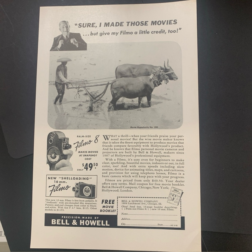 Vintage 1940 Bell & Howell Sure, I Made Those Movies Ad Advertisement